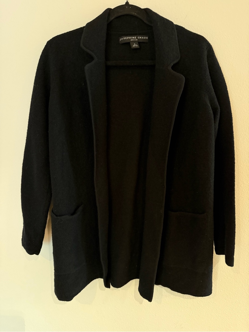 Josephine Chaus Petite Black Wool Open Front Blazer Cardigan S Quiet Luxury